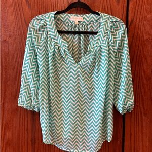 My Michelle Aqua Chevron Blouse